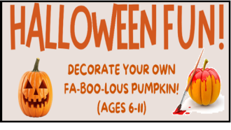 Halloween Fun. Decorate your own fa-boo-lous pumpkin. A jack-o-lantern and a pumpkin and paintbrush with red paint. 